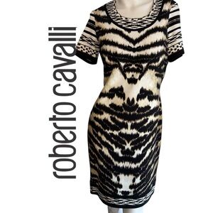 Roberto Cavalli Black and Cream Patterned Dress